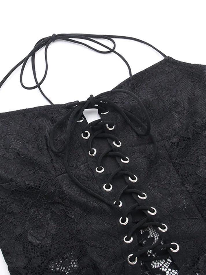 Levoire | Perspective Dentelle Imprimé Dos Nu Œillets Liens Devant Combinaisons