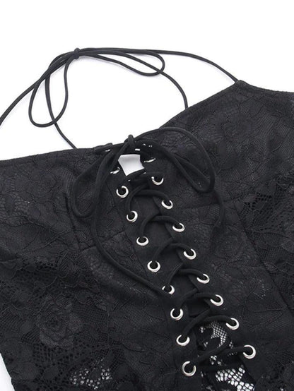 Levoire | Perspective Dentelle Imprimé Dos Nu Œillets Liens Devant Combinaisons