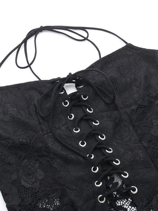 Levoire | Perspective Dentelle Imprimé Dos Nu Œillets Liens Devant Combinaisons