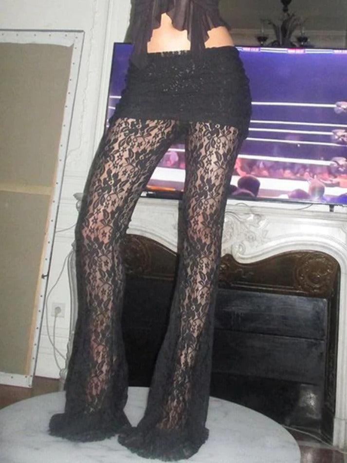 Levoire | Perspective Dentelle Inserts Taille Haute Pantalon Évasé Noir