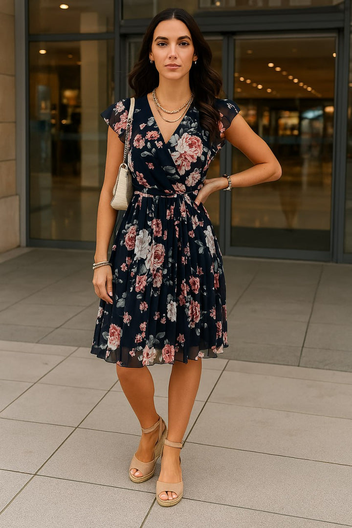 Levoire | Robe élégante à fleurs avec une touche féminine Noir