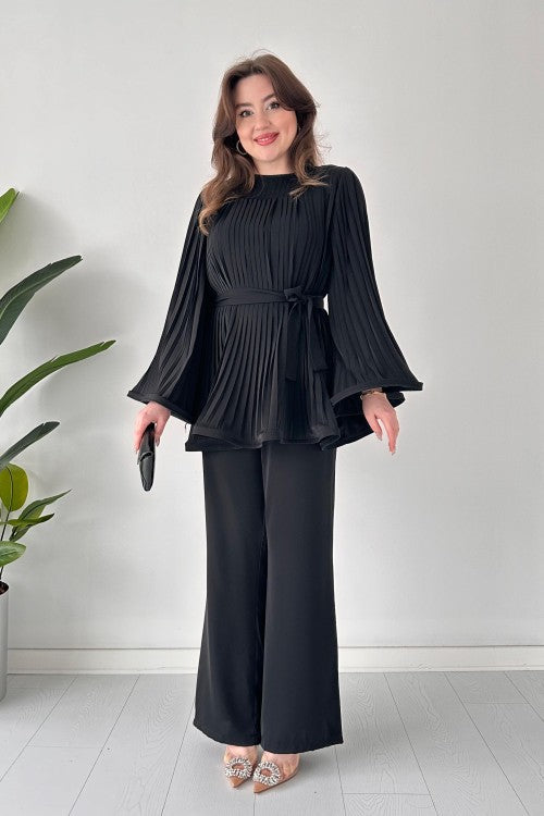 Levoire | Ensemble Deux Pièces Élégant Pour Femme - Plissé Noir