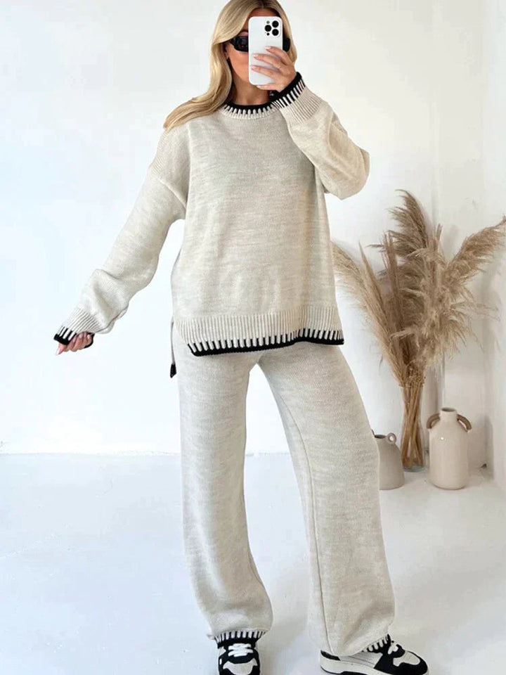 Levoire | Col Rond À Encolure Langue Et Manches Twinset Beige