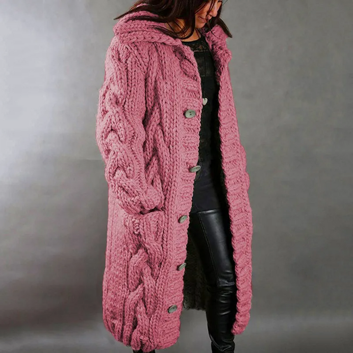 Levoire | Veste Longue Tricotée Épaisse Avec Bouton Et Poches Rosa