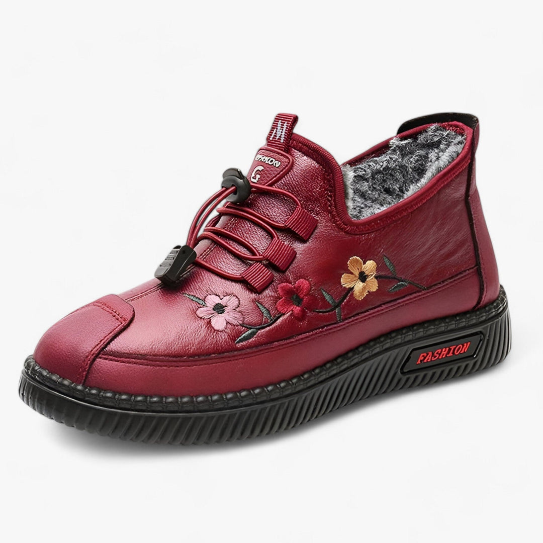 Levoire | Chaussures à talons brodées en fleurs chaudes et glissantes Rot