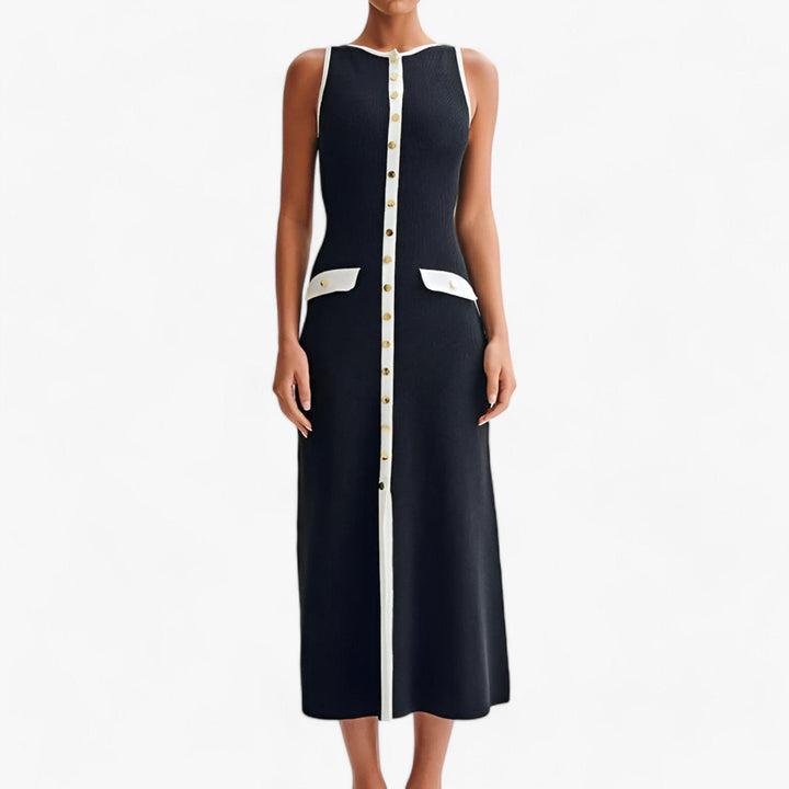 Levoire | Col Rond Chemise Sans Manches Robe Maxi Avec Bouton Noir