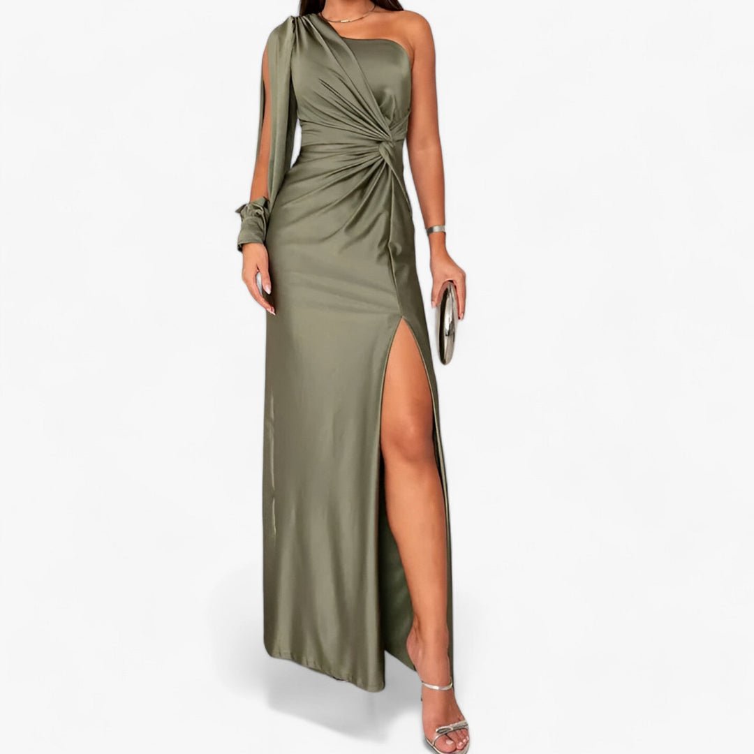 Levoire | Satin Robe Long Élégante Et Confortable Vert khaki
