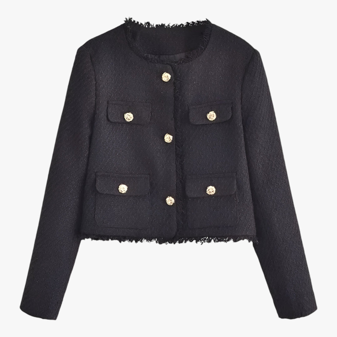Levoire | Veste Tweed Courte Élégante Texturée Automne Noir