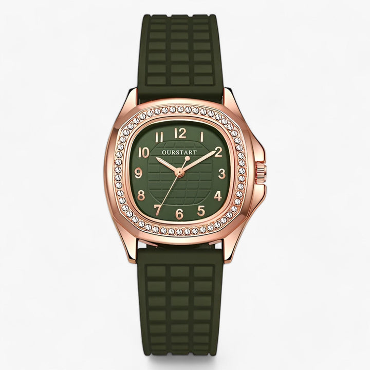 Levoire | Montre En Diamant Bracelet En Silicone Or Rose Vert