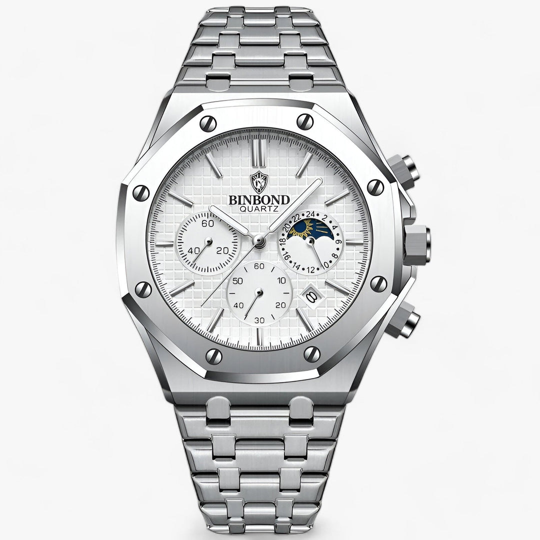 Levoire | Montre Ronde Durable En Acier Inoxydable Argent Blanc