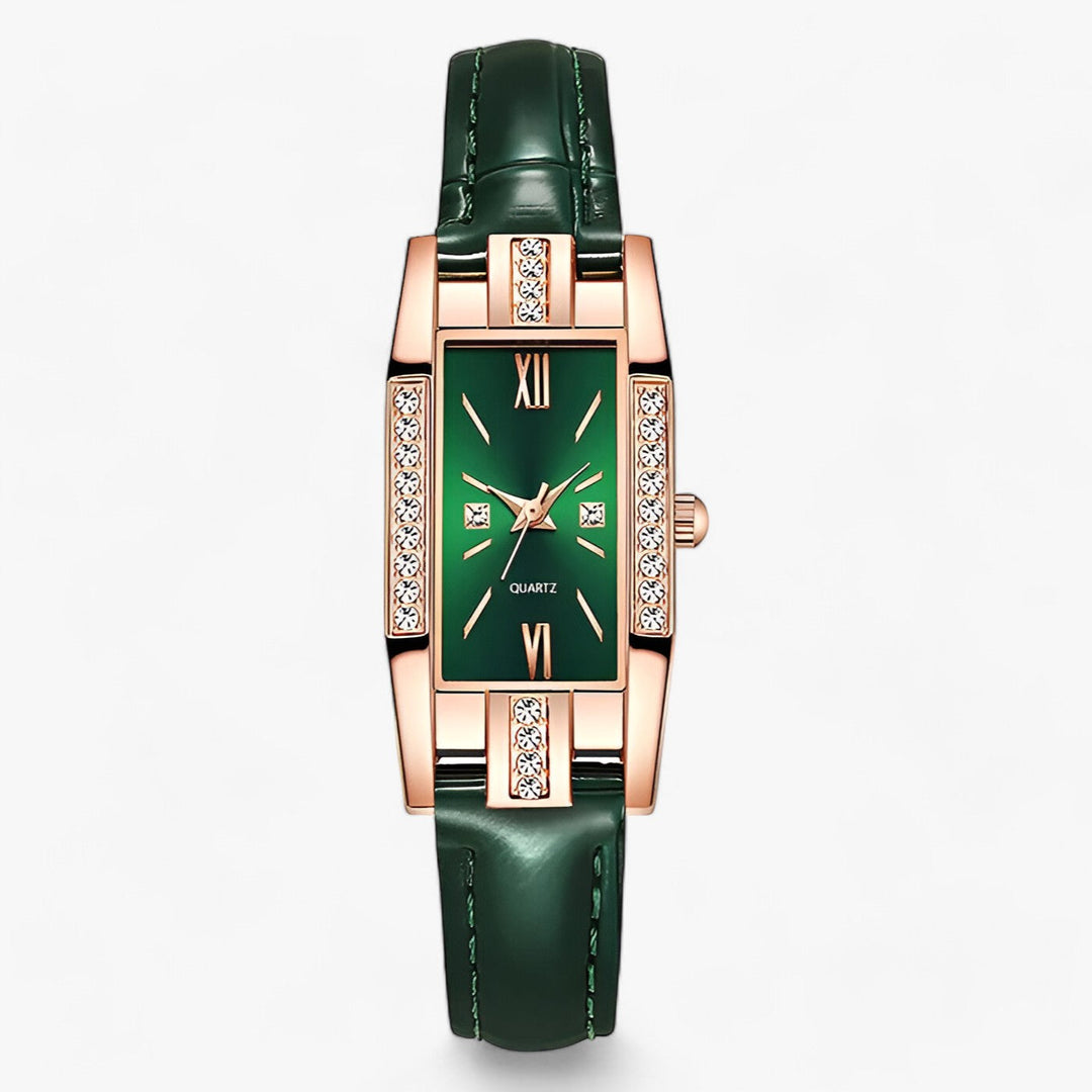 Levoire | Montre Bracelet Rectangulaire Pour Femme Avec Des Diamants Vert