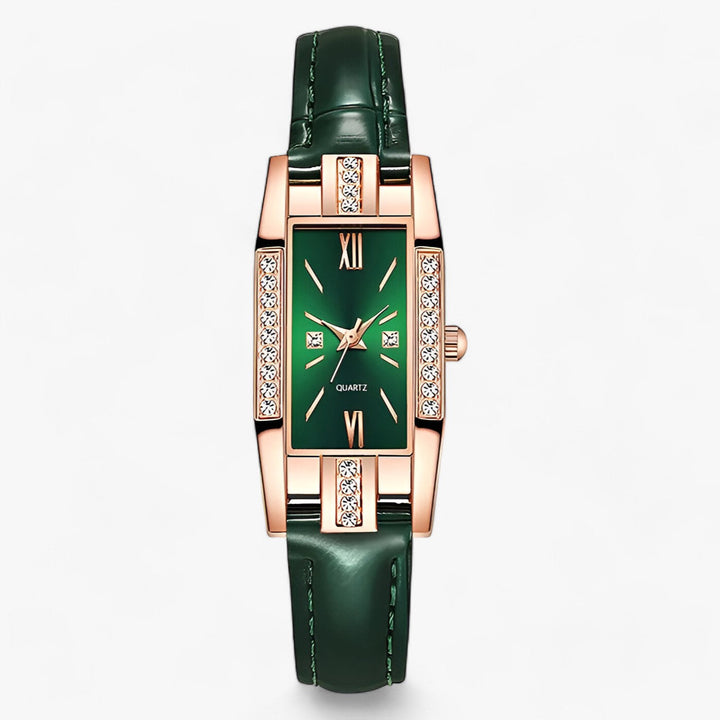 Levoire | Montre Bracelet Rectangulaire Pour Femme Avec Des Diamants Vert