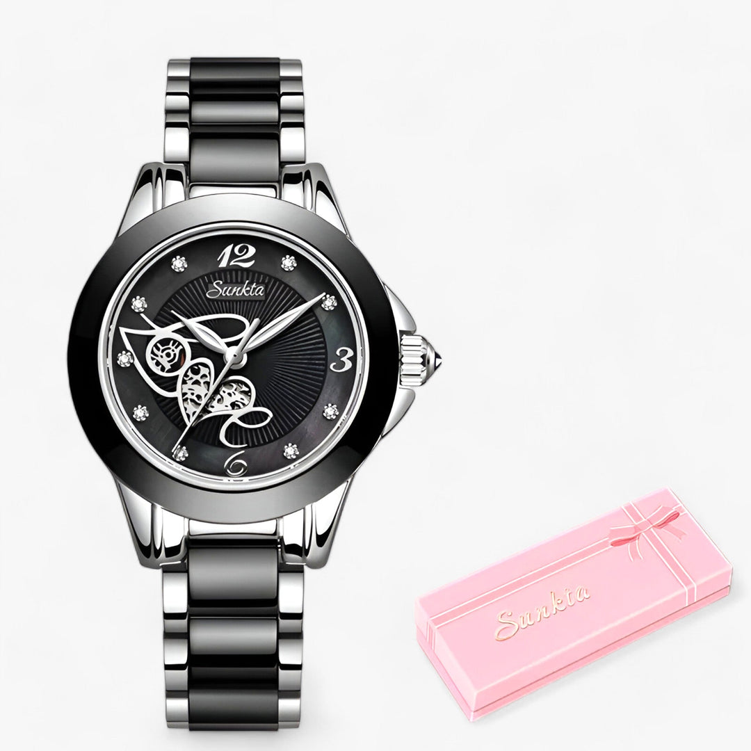 Levoire | Montre Ronde En Céramique Cœur noir argent