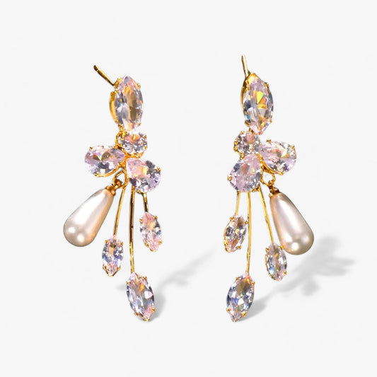 Levoire | Brautblatt Boucles D'Oreilles Avec Zircon Et Perles Artificielles Ou