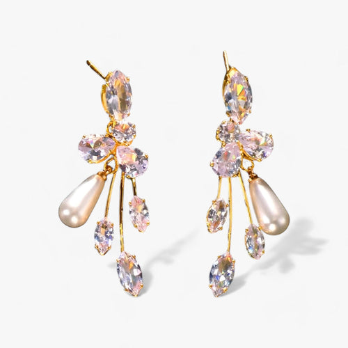Levoire | Brautblatt Boucles D'Oreilles Avec Zircon Et Perles Artificielles