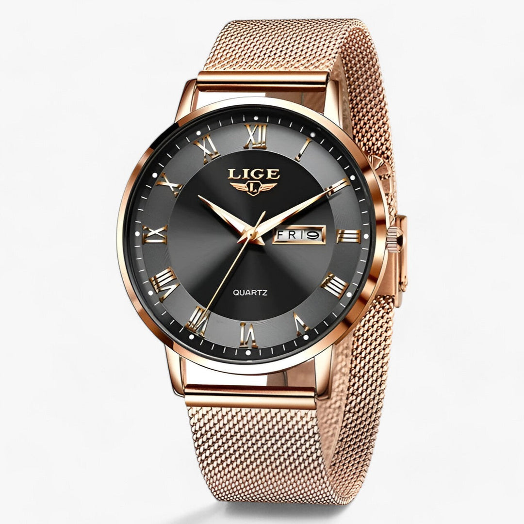 Levoire | Élégante Montre En Maille Acier Ruusukulta noir