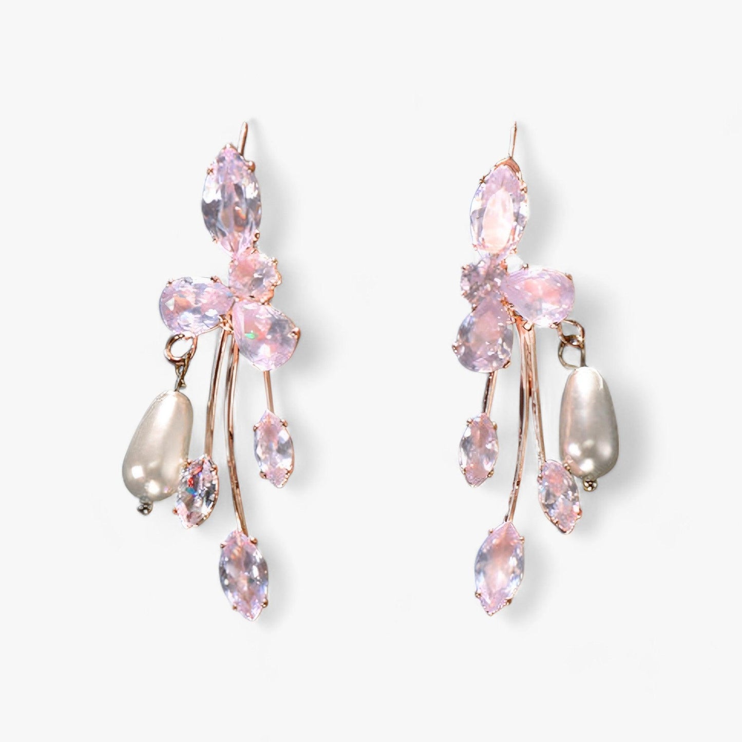 Levoire | Brautblatt Boucles D'Oreilles Avec Zircon Et Perles Artificielles Rose