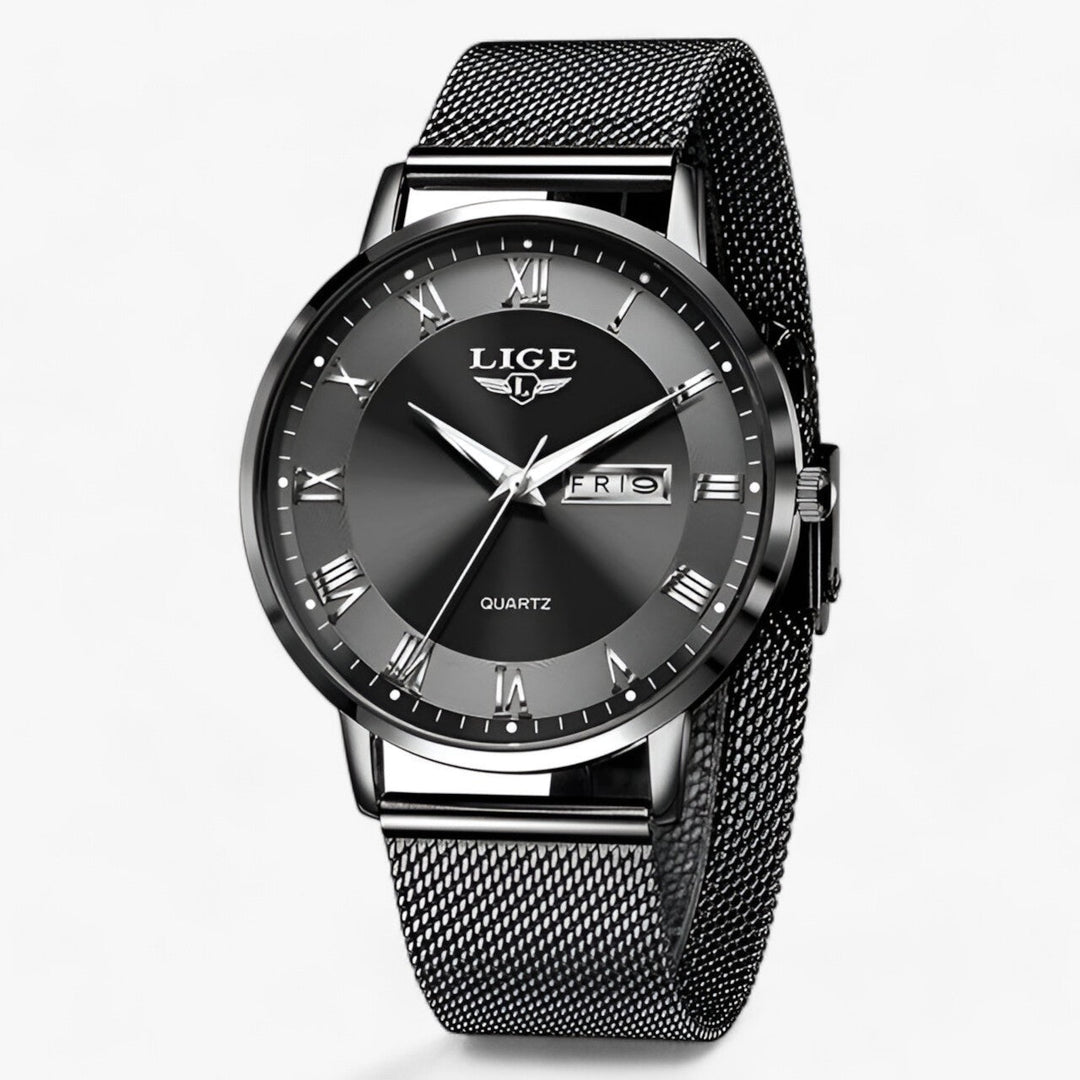 Levoire | Élégante Montre En Maille Acier Noir
