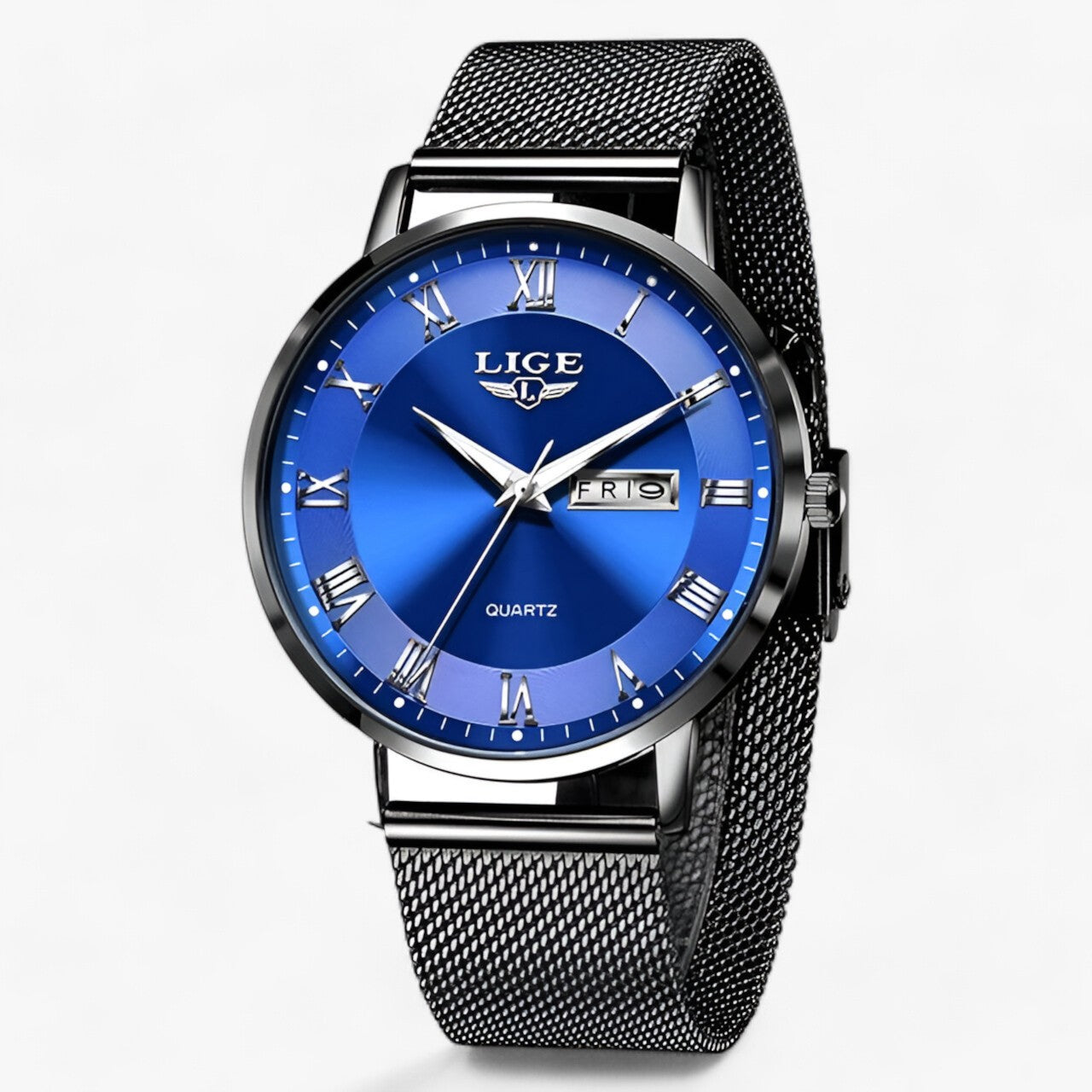 Levoire | Élégante Montre En Maille Acier Noir Bleu