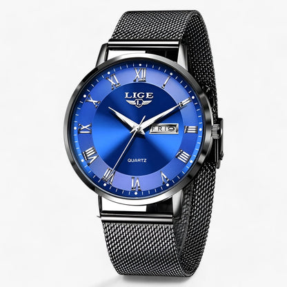 Levoire | Élégante Montre En Maille Acier Noir Bleu