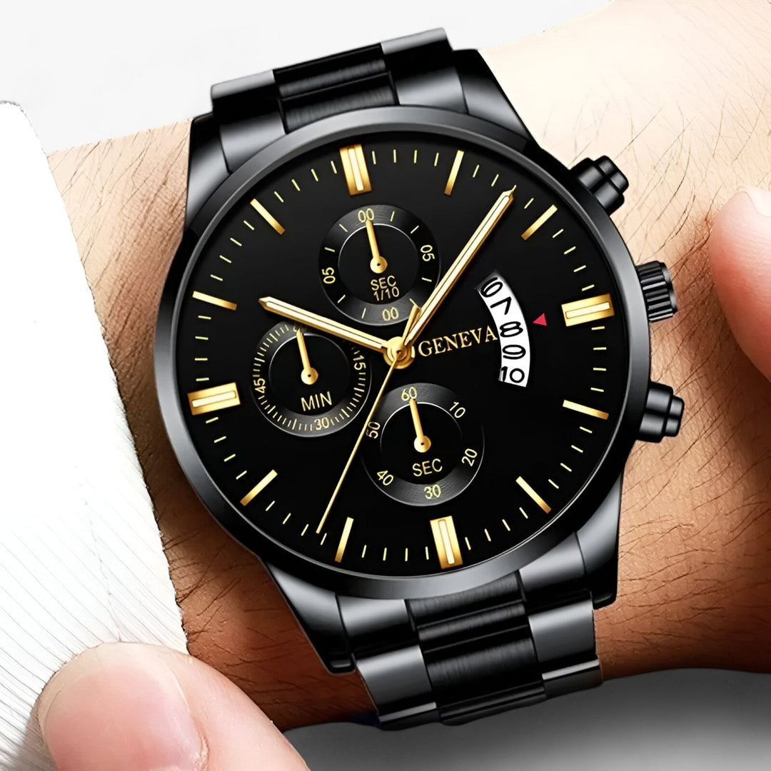 Levoire | Montre En Quartz Noire Avec Bracelet En Acier Inoxydable