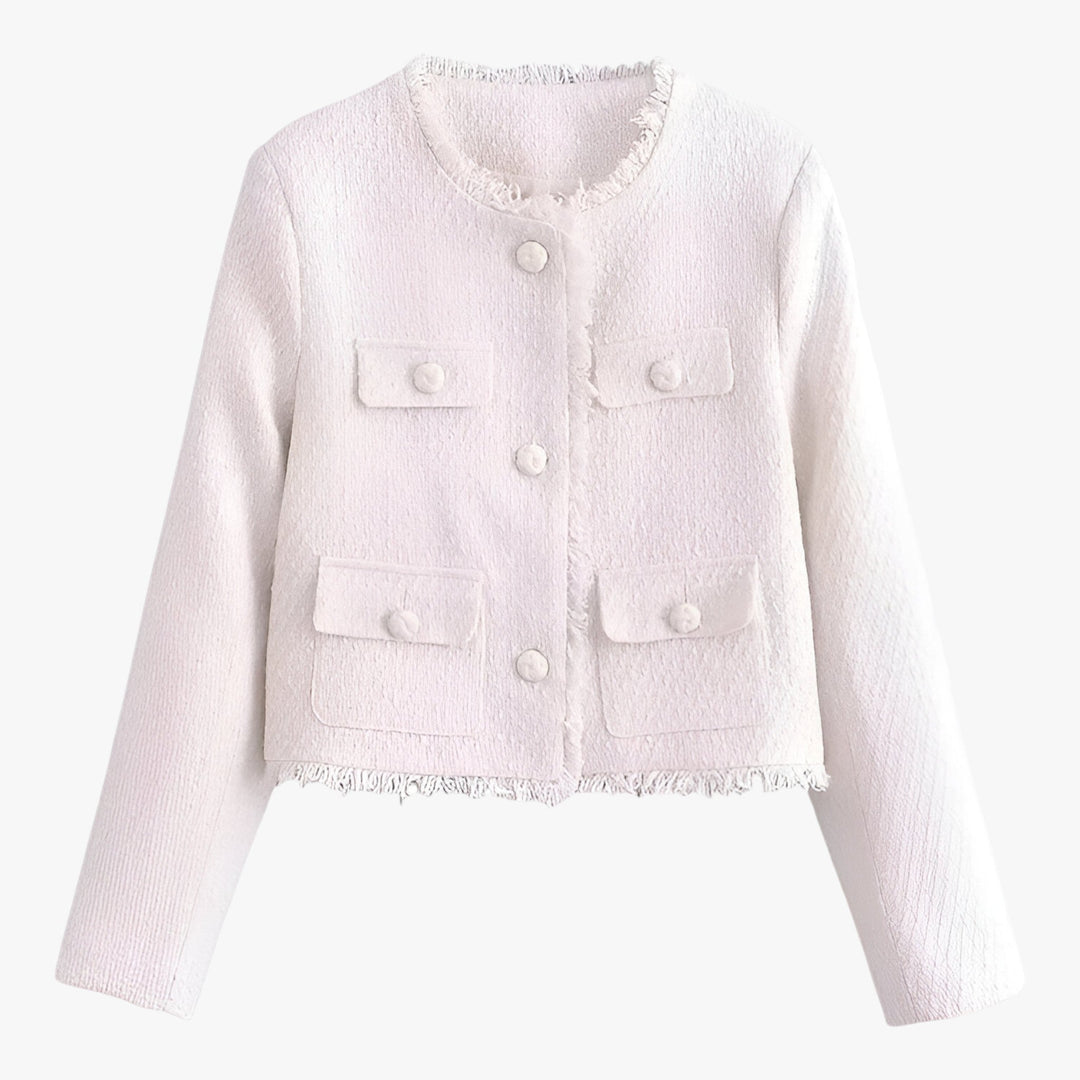 Levoire | Veste Tweed Courte Élégante Texturée Automne Blanc