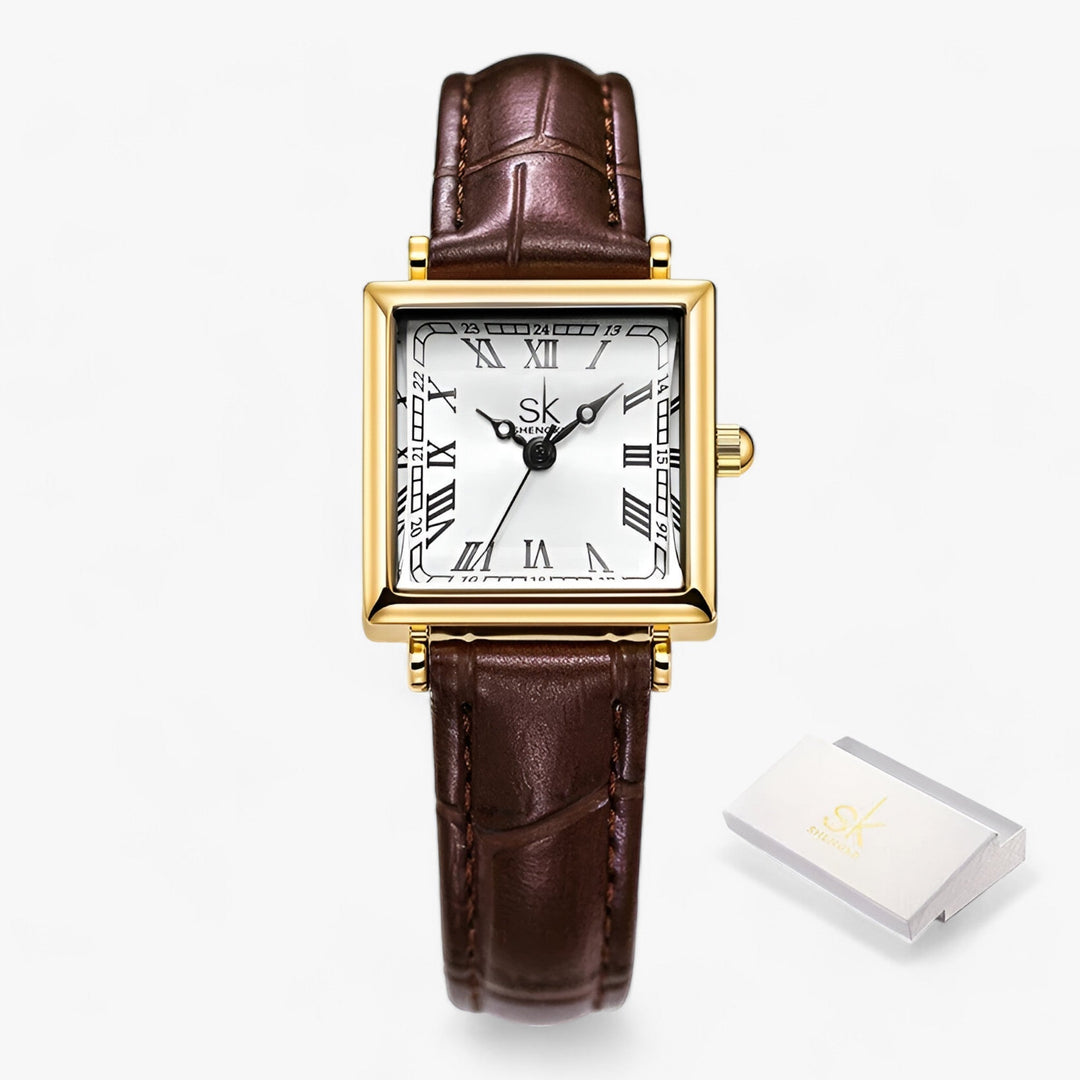 Levoire | Quatrième Carré Montre Femme Avec Bracelet En Cuir Braun