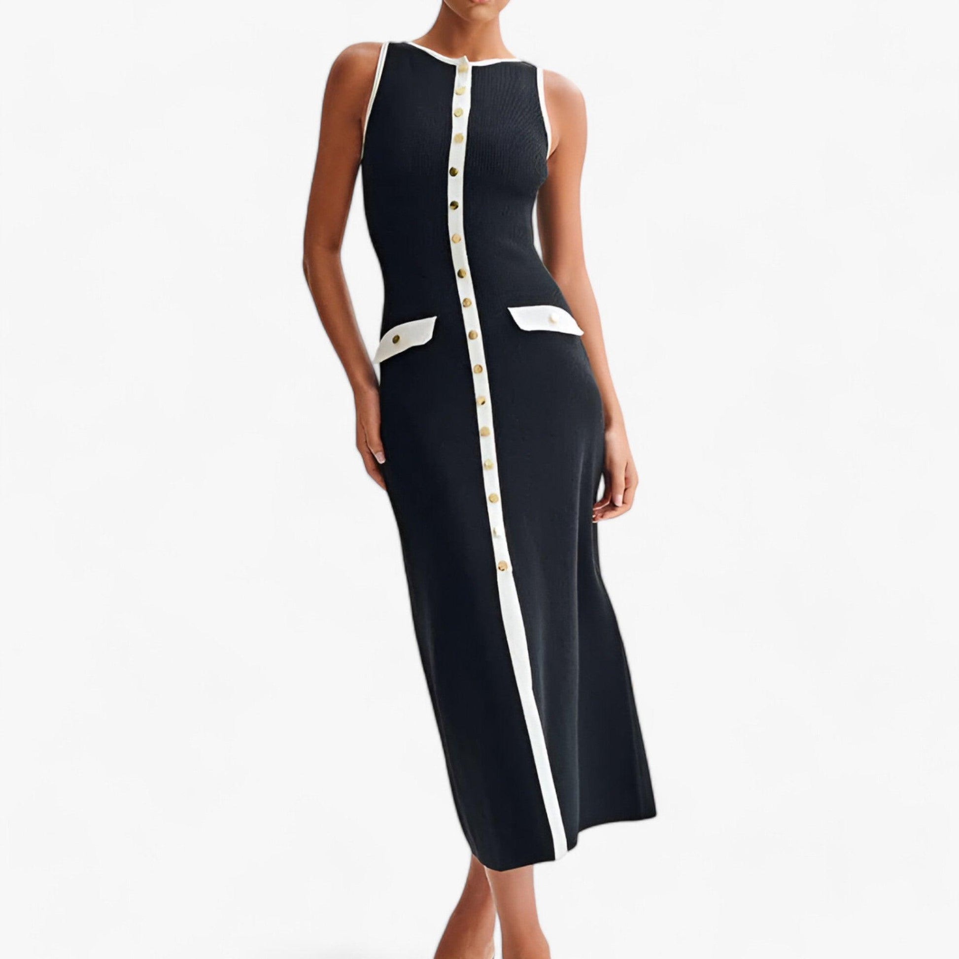 Levoire | Col Rond Chemise Sans Manches Robe Maxi Avec Bouton