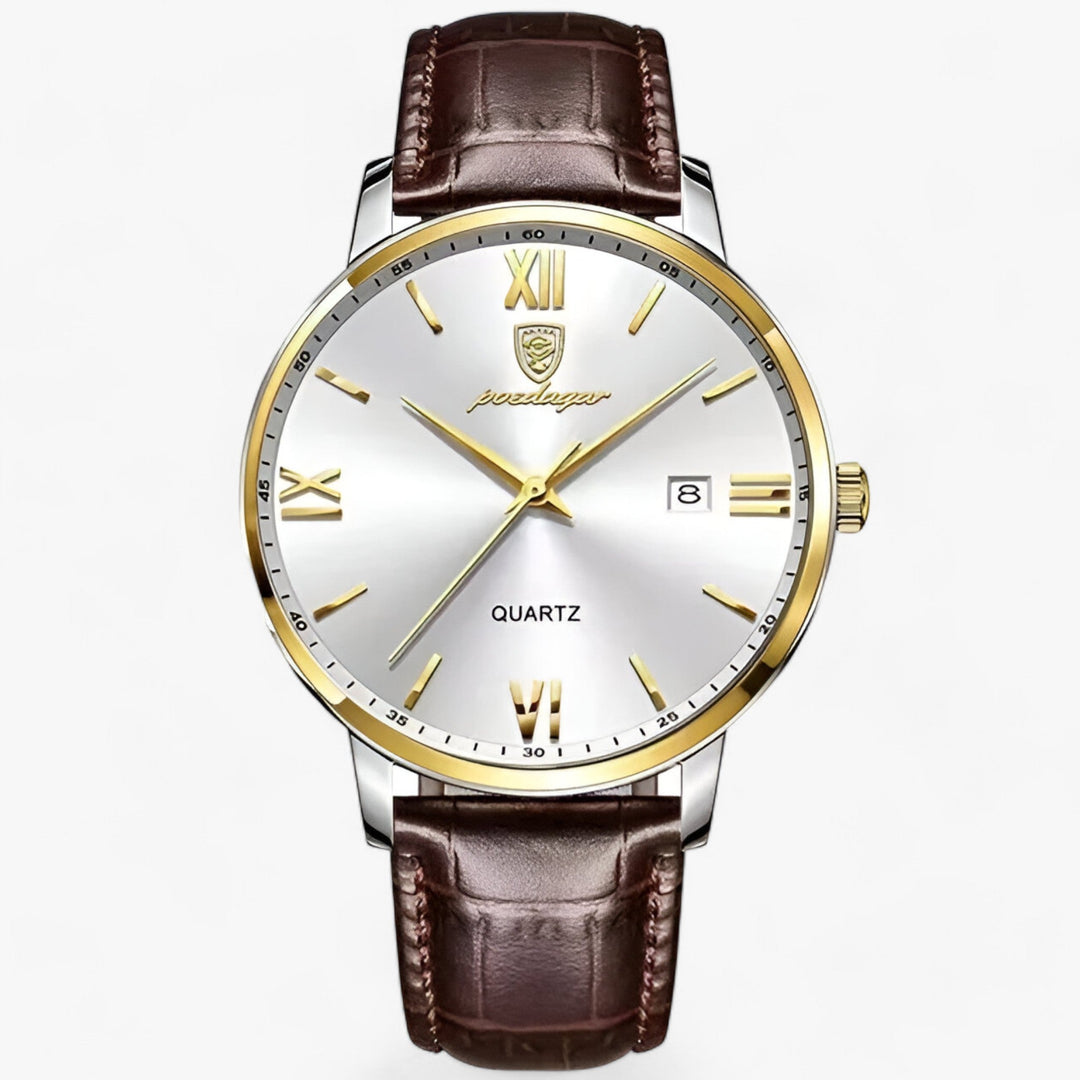 Levoire | Montre À Quartz Avec Bracelet En Cuir Et Design Élégant Or Blanc