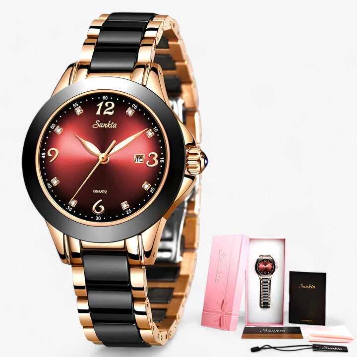 Levoire | Montre Ronde En Céramique rouge rose doré