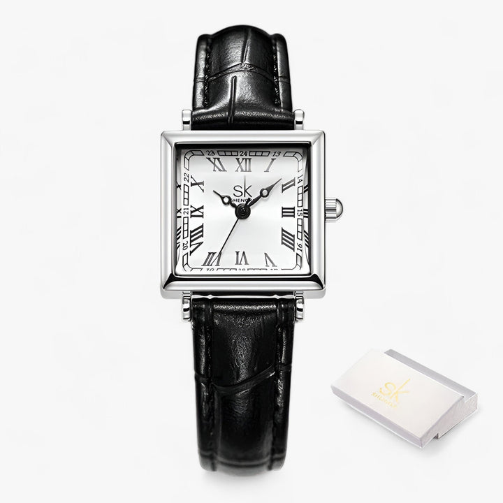 Levoire | Quatrième Carré Montre Femme Avec Bracelet En Cuir Noir