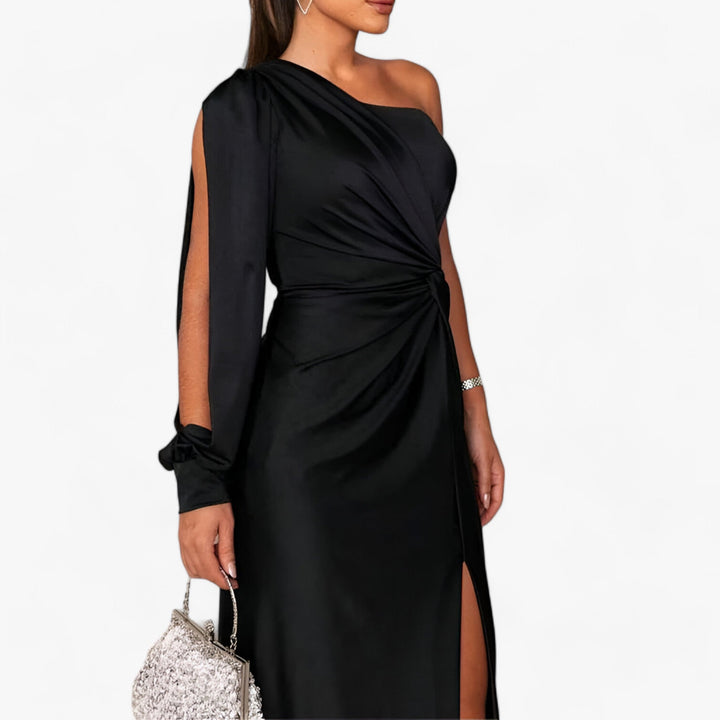 Levoire | Satin Robe Long Élégante Et Confortable Noir