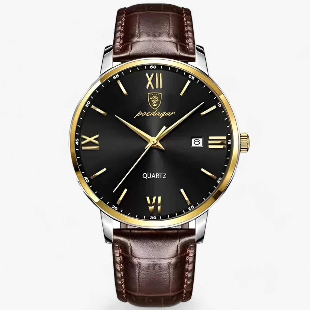 Levoire | Montre À Quartz Avec Bracelet En Cuir Et Design Élégant Or Noir