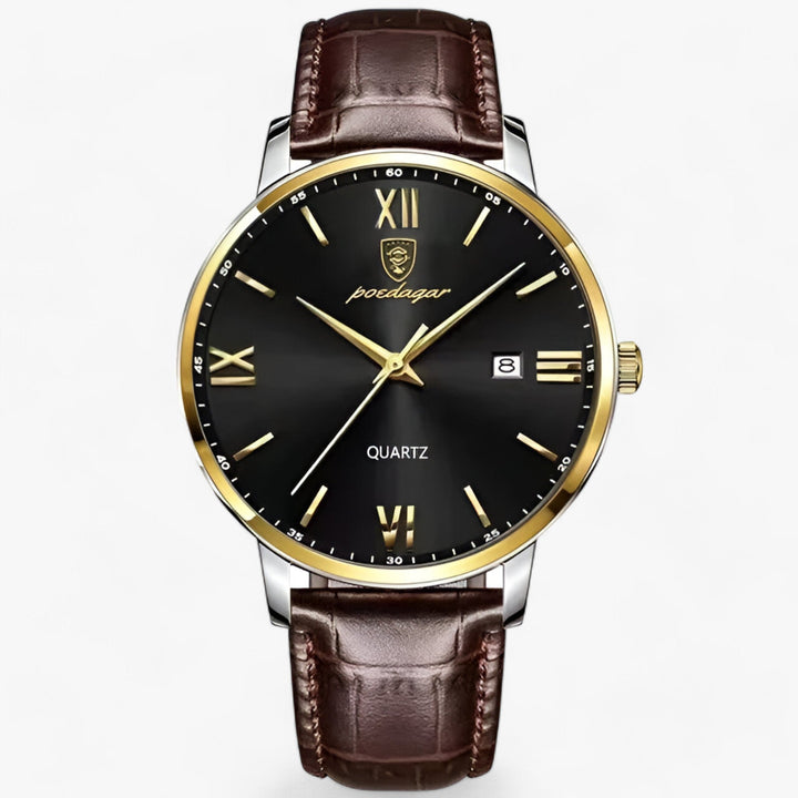 Levoire | Montre À Quartz Avec Bracelet En Cuir Et Design Élégant Or Noir