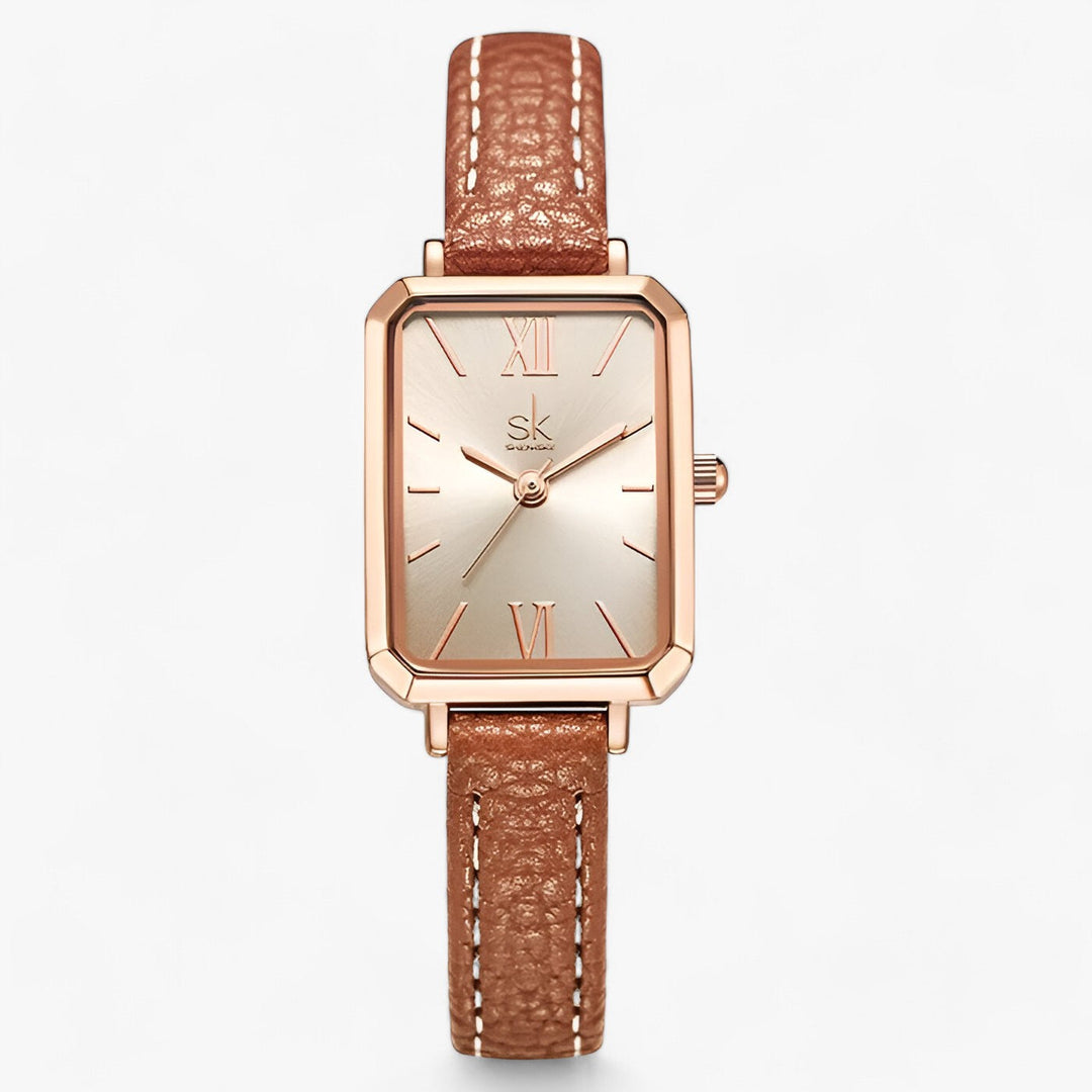 Levoire | Montre Rectangulaire Homme Bracelet En Cuir Mince Beige