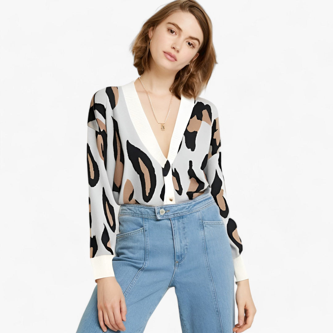 Levoire | Veste en tricot à manches longues à col en V avec bouton