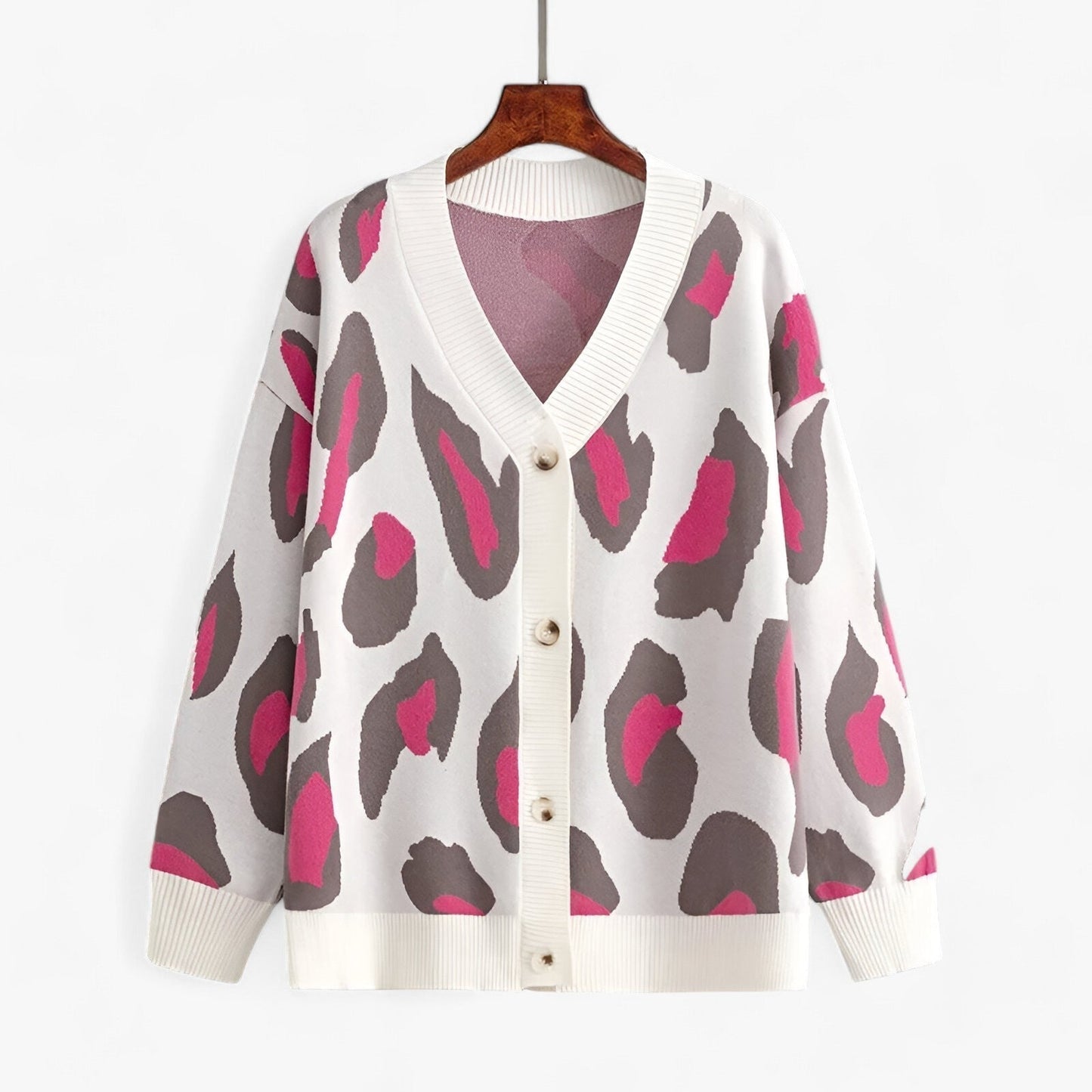 Levoire | Pull Ample À Col V À Manches Longues Avec Boutons Rose clair