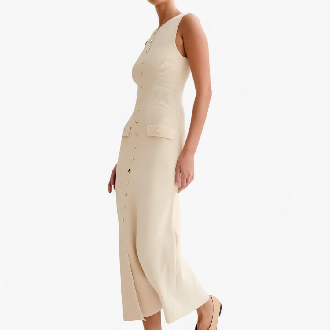 Levoire | Col Rond Chemise Sans Manches Robe Maxi Avec Bouton