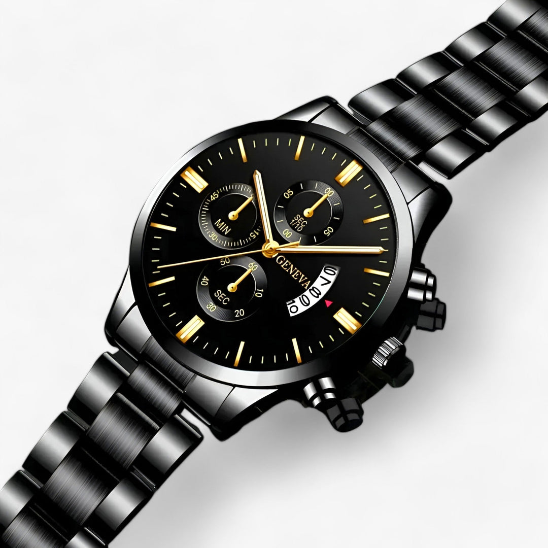 Levoire | Montre En Quartz Noire Avec Bracelet En Acier Inoxydable