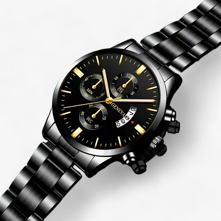 Levoire | Montre En Quartz Noire Avec Bracelet En Acier Inoxydable