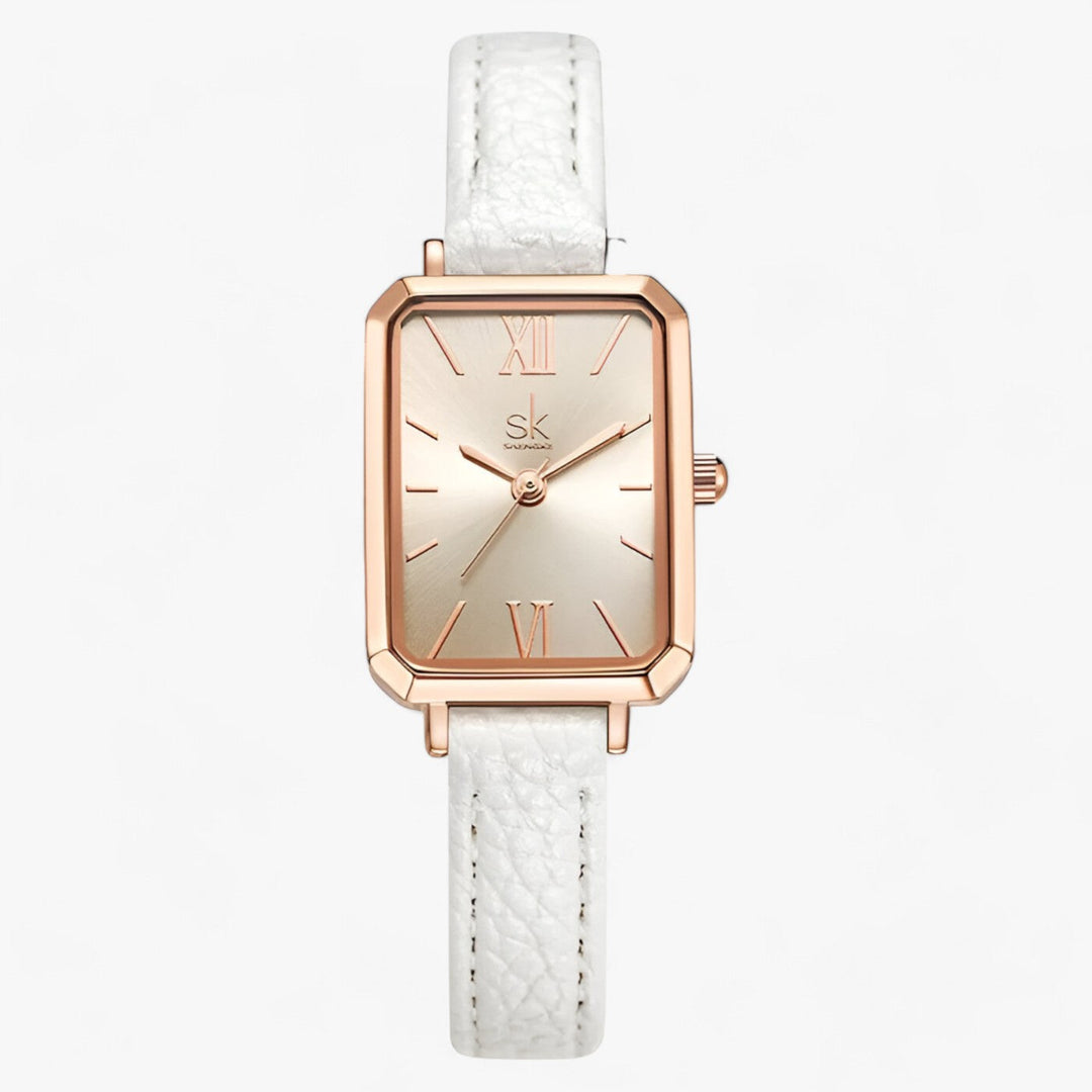 Levoire | Montre Rectangulaire Homme Bracelet En Cuir Mince Blanc