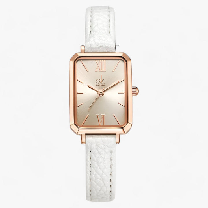 Levoire | Montre Rectangulaire Homme Bracelet En Cuir Mince Blanc