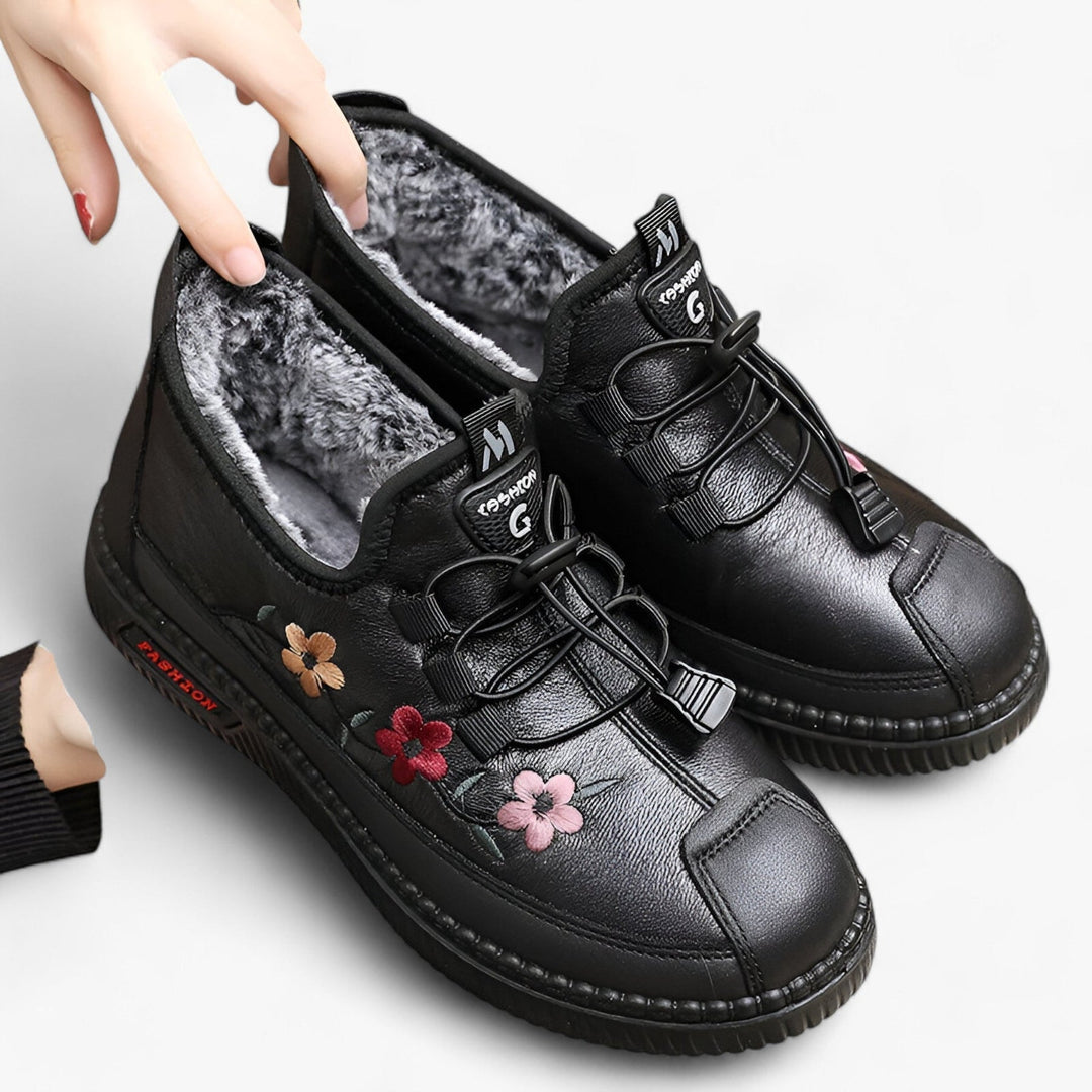 Levoire | Bottines En Fausse Fourrure Brodées De Fleurs Antidérapantes Chaleureuses
