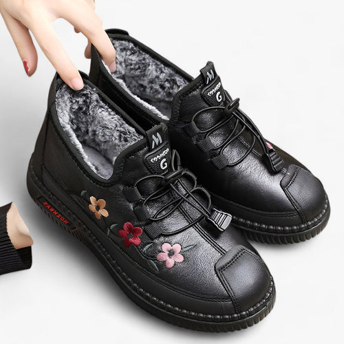 Levoire | Bottines En Fausse Fourrure Brodées De Fleurs Antidérapantes Chaleureuses