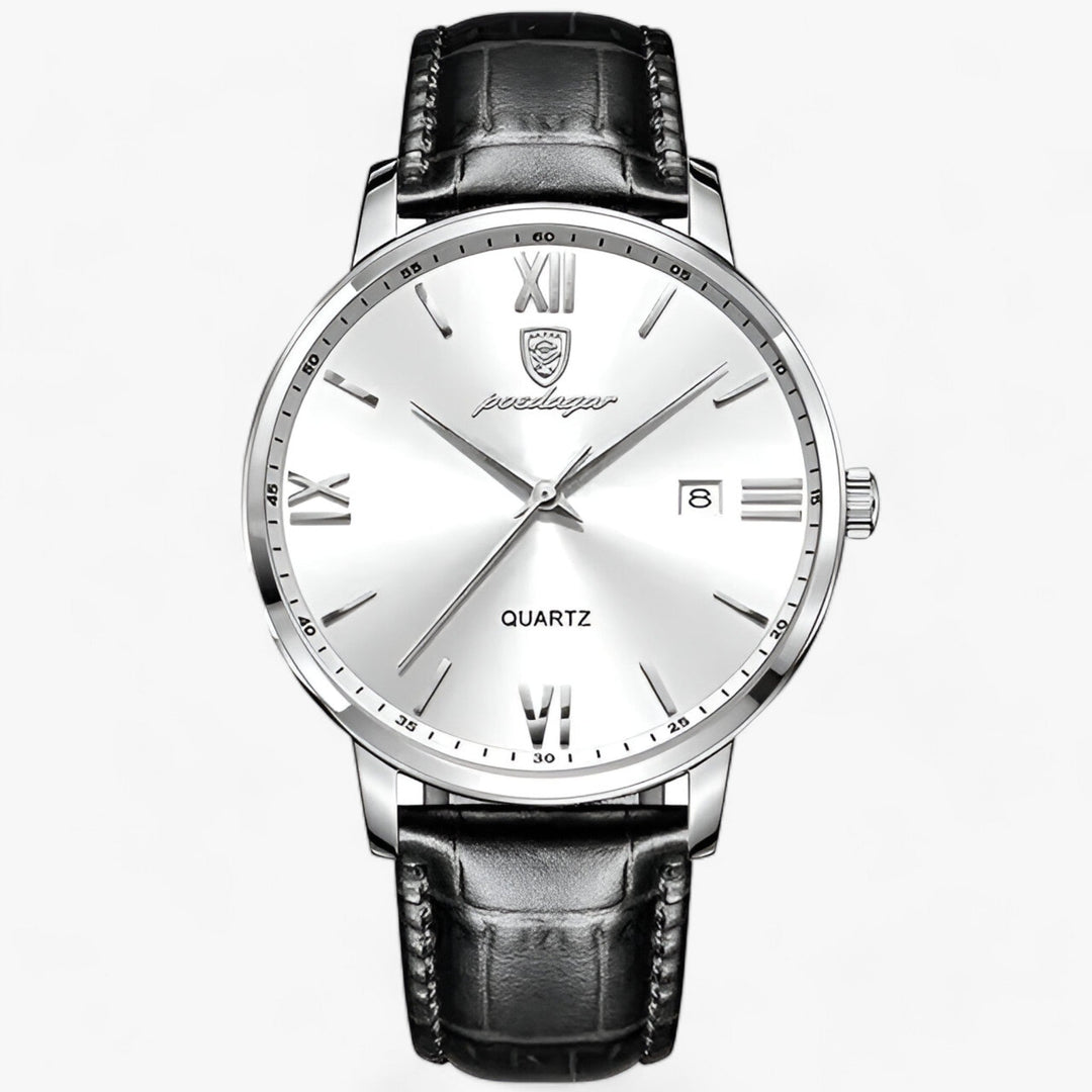 Levoire | Montre À Quartz Avec Bracelet En Cuir Et Design Élégant Argent Blanc