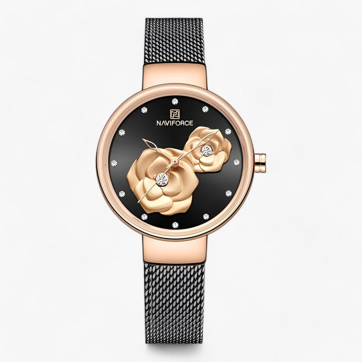 Levoire | Montre En Verre D'Acier Avec Motif Floral Noir