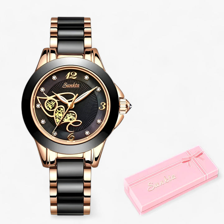 Levoire | Montre Ronde En Céramique Cœur noir en or rose
