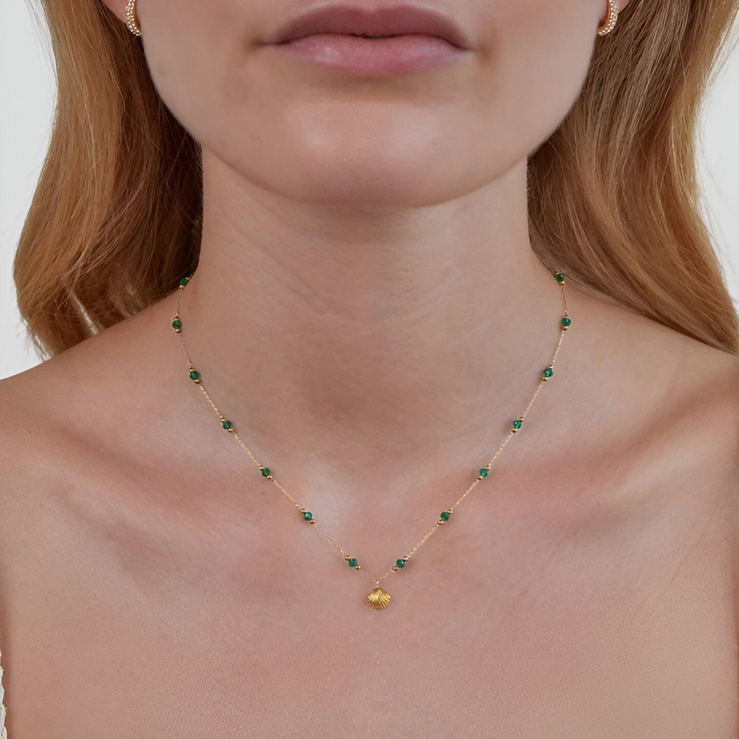 Levoire | Vert Or Coquillage Cristal Collier