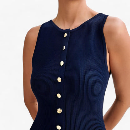 Levoire | Col Rond Chemise Sans Manches Robe Maxi Avec Bouton