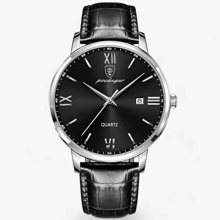 Levoire | Montre À Quartz Avec Bracelet En Cuir Et Design Élégant Argent Noir